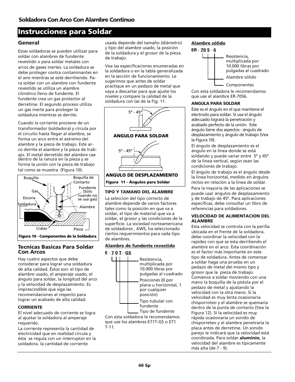 Instrucciones para soldar, Soldadora con arco con alambre continuo | Campbell Hausfeld WG3060 User Manual | Page 40 / 48