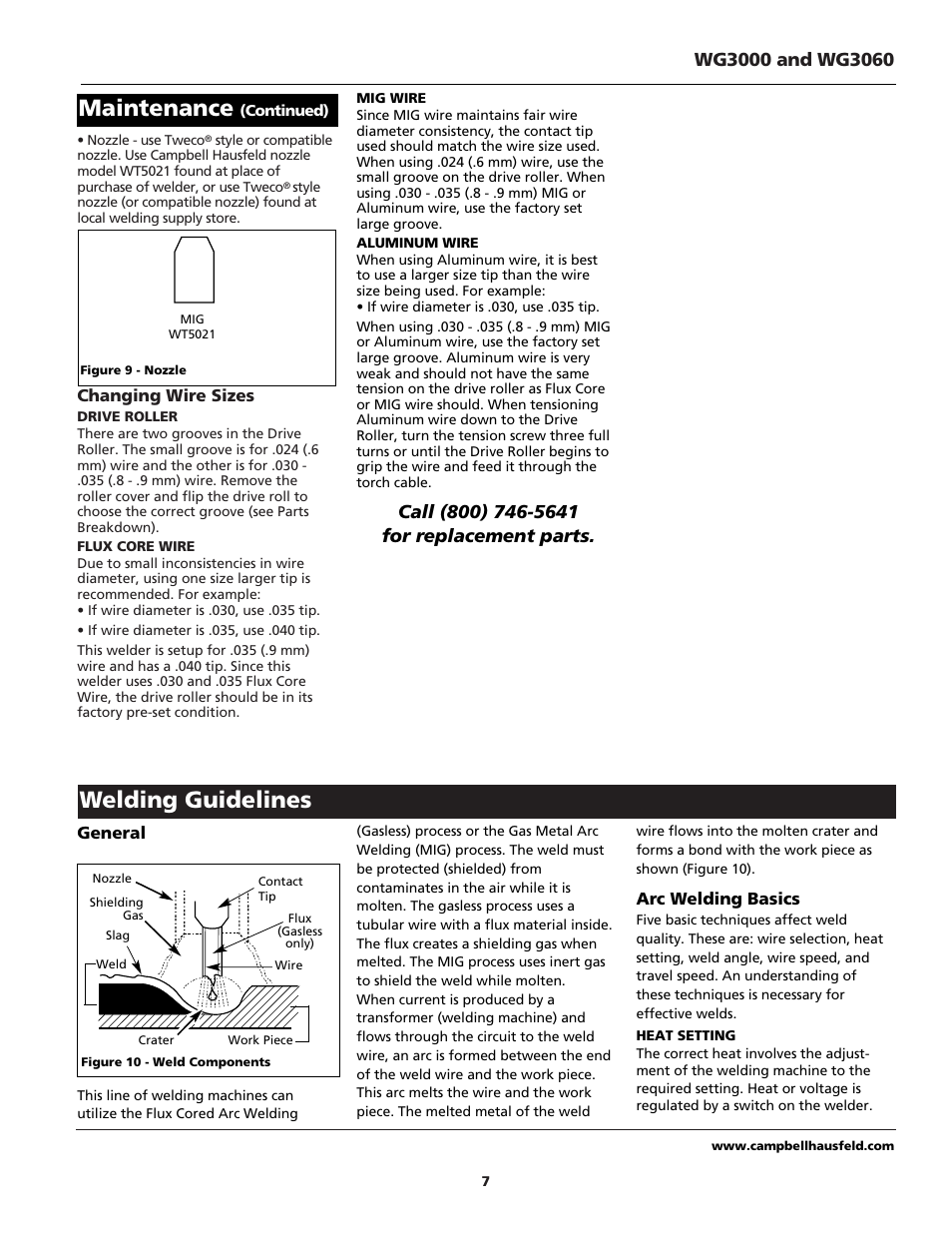 Welding guidelines, Maintenance | Campbell Hausfeld WG3060 User Manual | Page 7 / 48