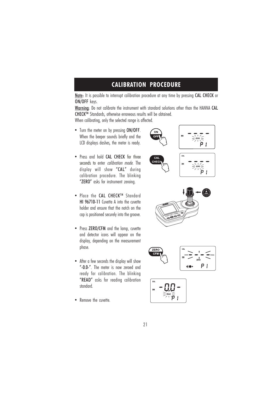 Calibration procedure | Hanna Instruments HI 96104 User Manual | Page 21 / 28
