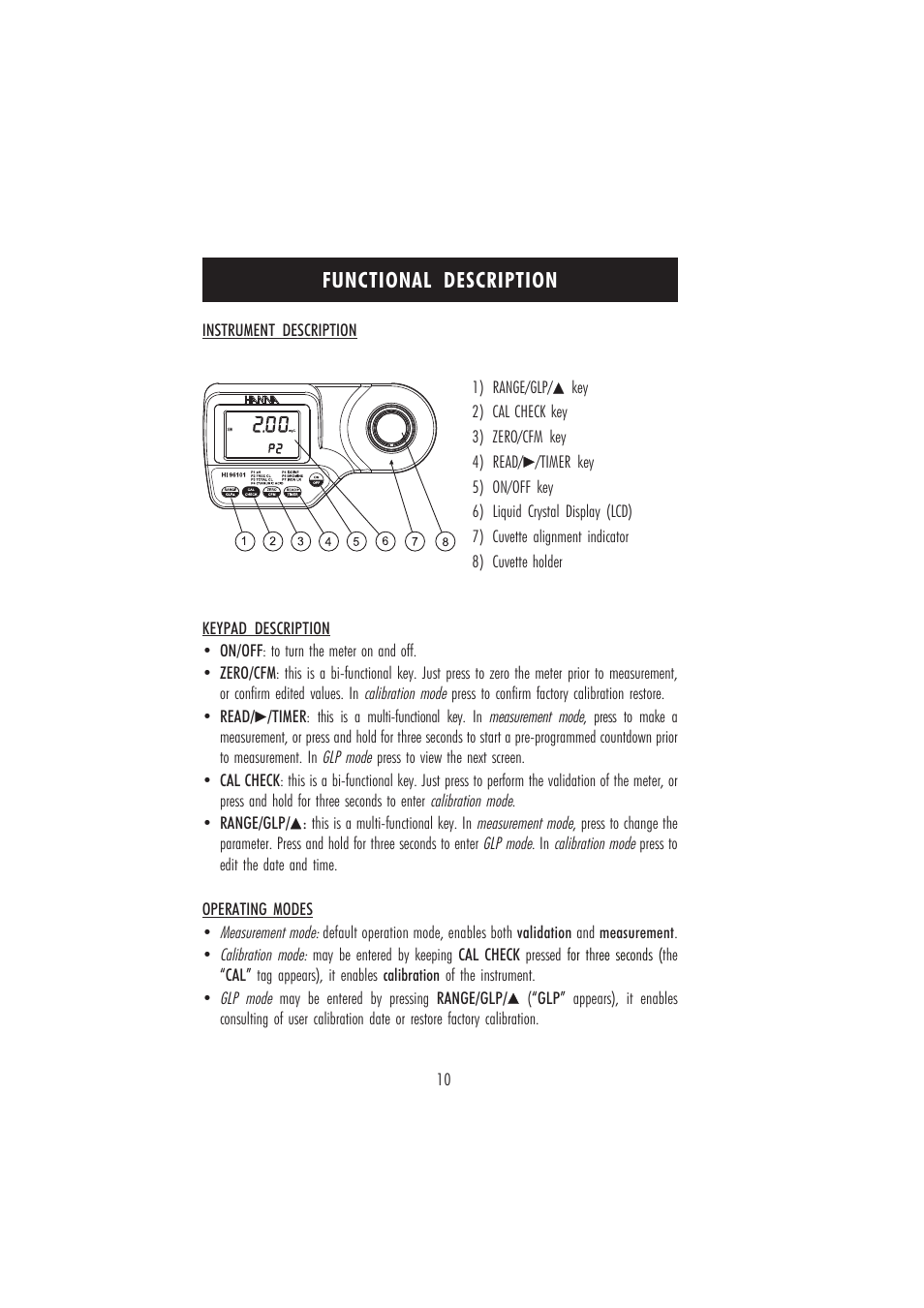 Functional description | Hanna Instruments HI 96101 User Manual | Page 10 / 36