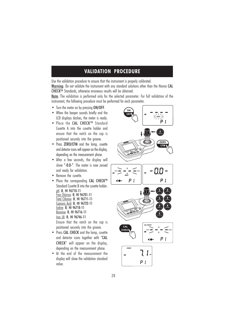 Validation procedure | Hanna Instruments HI 96101 User Manual | Page 28 / 36