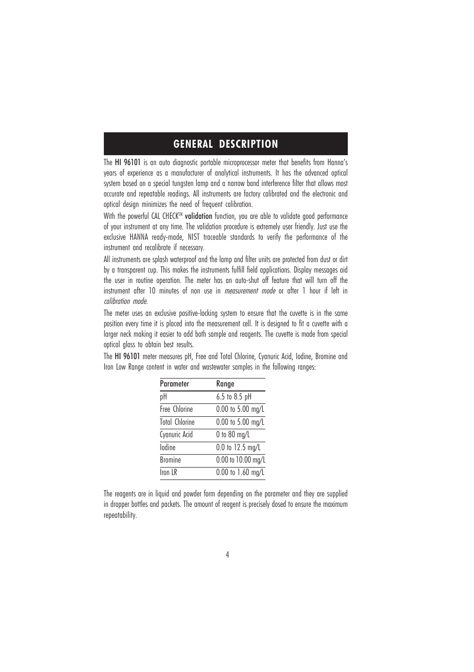 General description | Hanna Instruments HI 96101 User Manual | Page 4 / 36