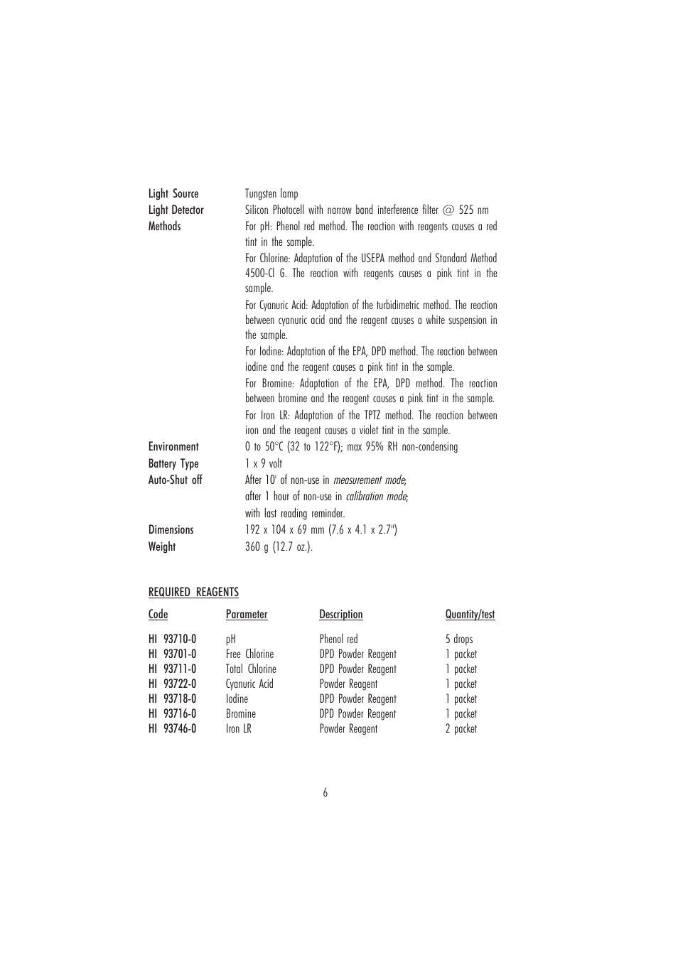 Hanna Instruments HI 96101 User Manual | Page 6 / 36