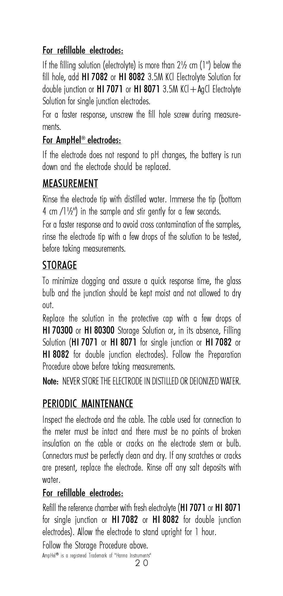 Measurement, Storage, Periodic maintenance | Hanna Instruments HI 9321 User Manual | Page 20 / 36