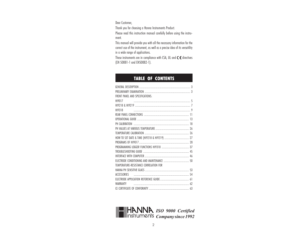 Hanna Instruments HI 9017 User Manual | Page 2 / 64