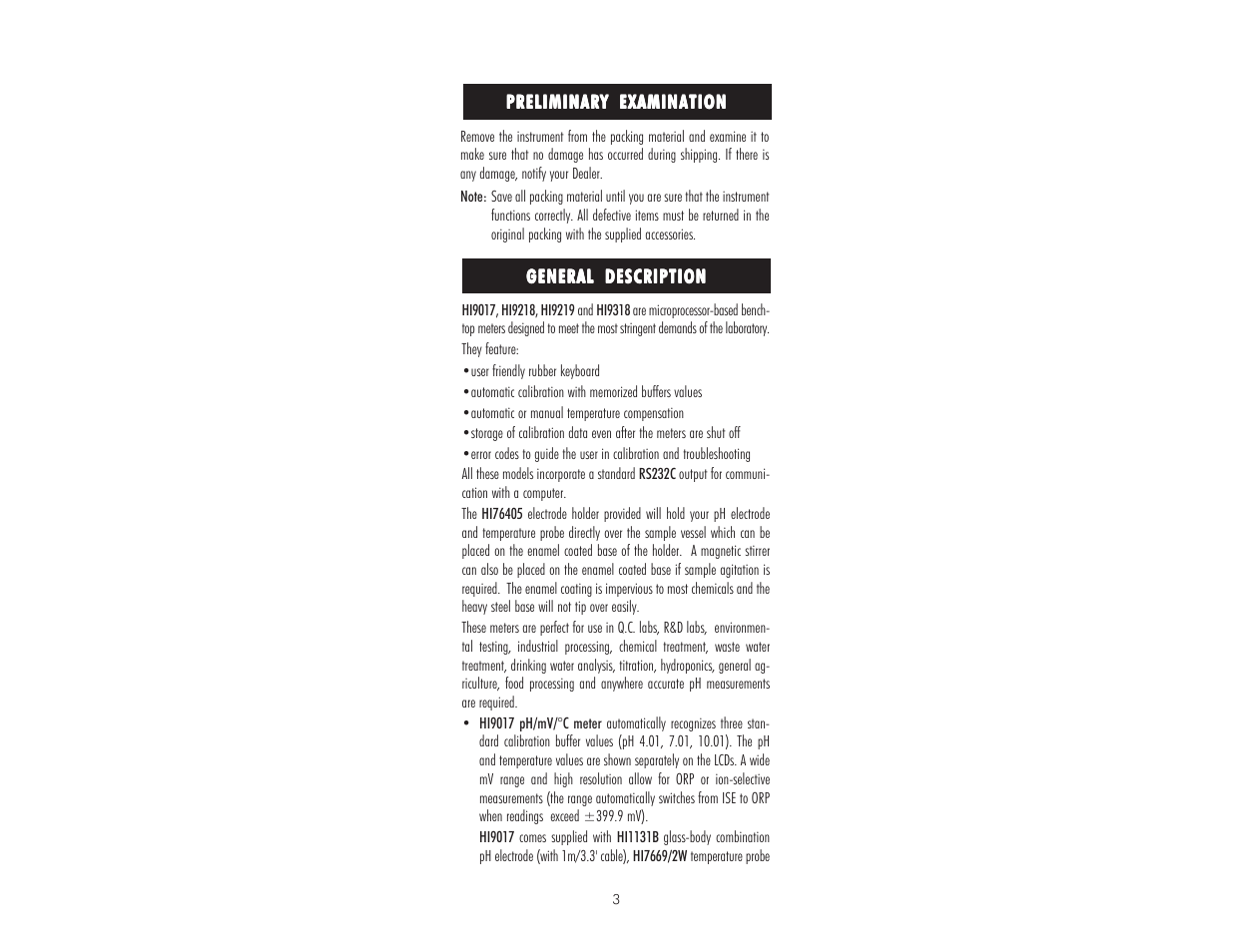 Hanna Instruments HI 9017 User Manual | Page 3 / 64