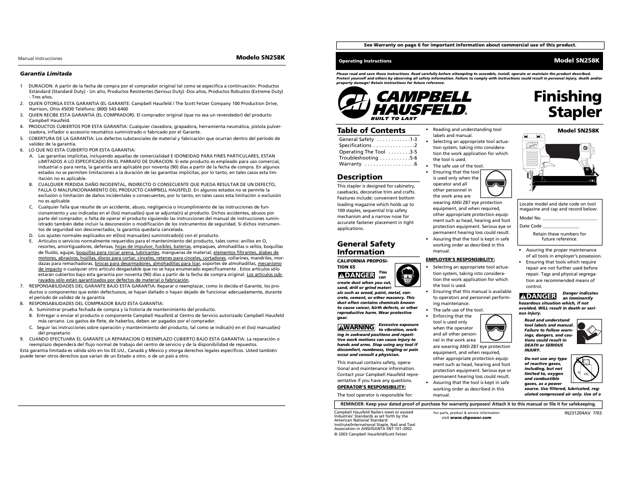 Campbell Hausfeld SN528K User Manual | 16 pages
