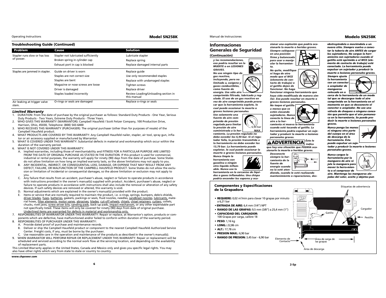 Campbell, Advertencia | Campbell Hausfeld SN528K User Manual | Page 13 / 16