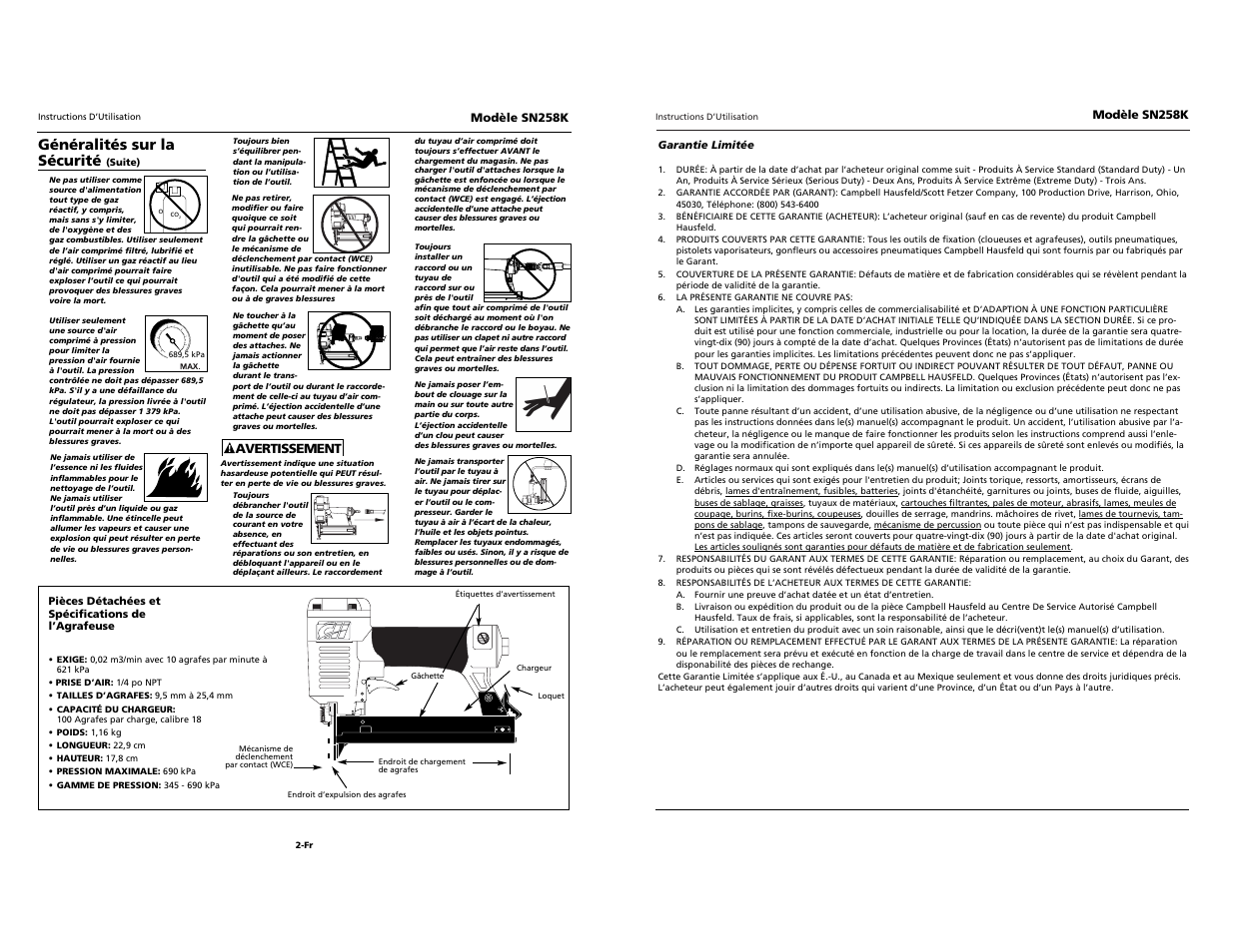 Campbell, Généralités sur la sécurité | Campbell Hausfeld SN528K User Manual | Page 8 / 16