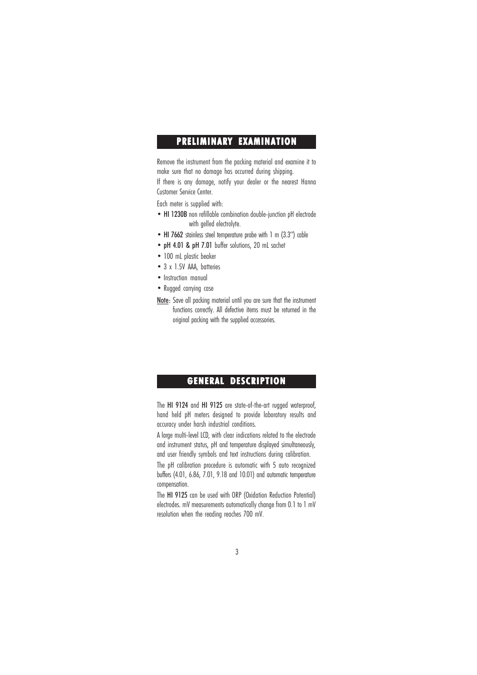 Hanna Instruments HI 9124 User Manual | Page 3 / 28