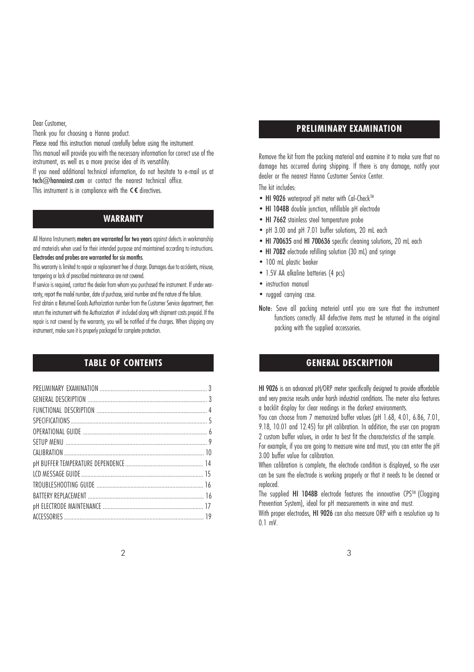 Hanna Instruments HI 9026V User Manual | Page 2 / 11
