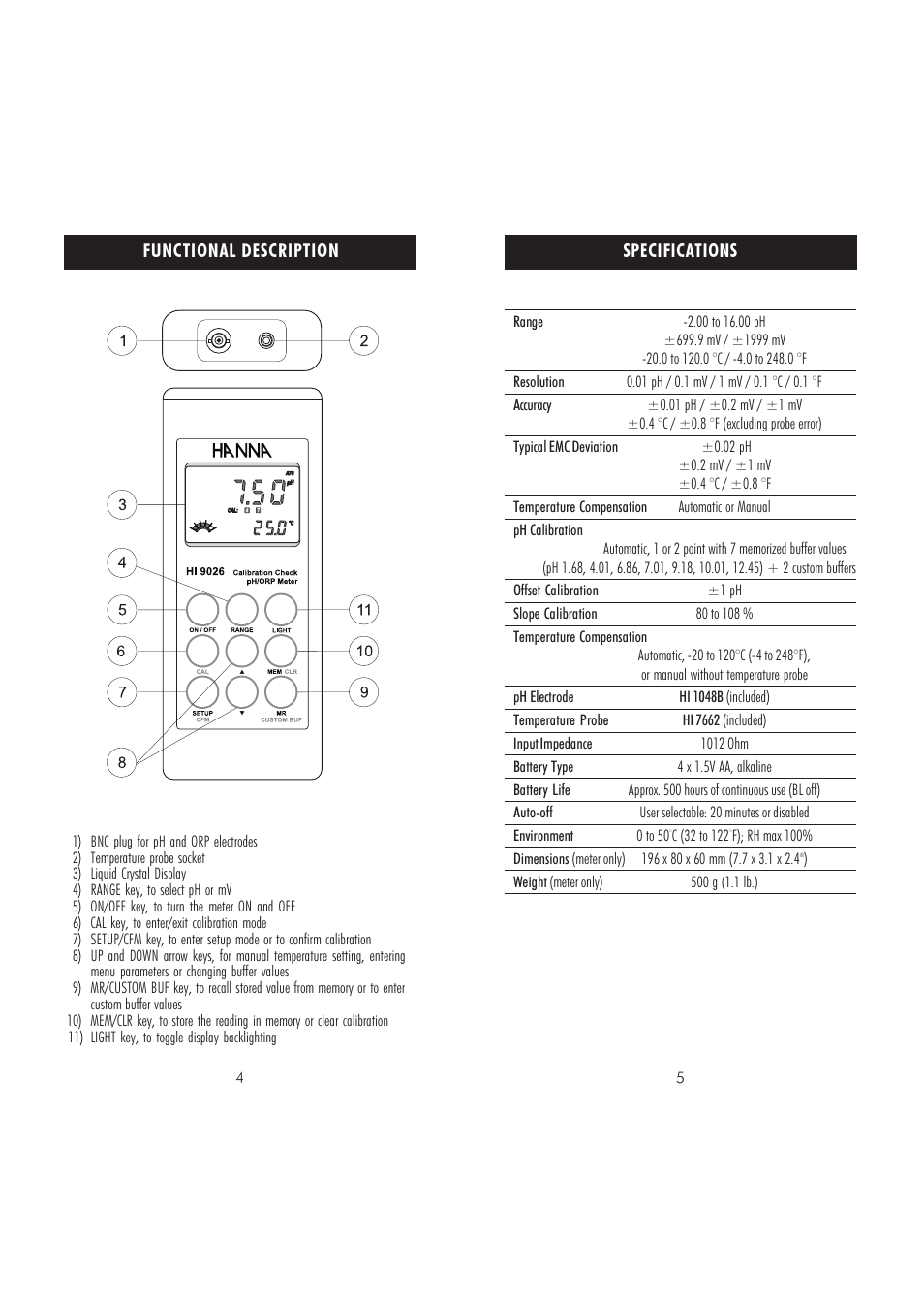Hanna Instruments HI 9026V User Manual | Page 3 / 11