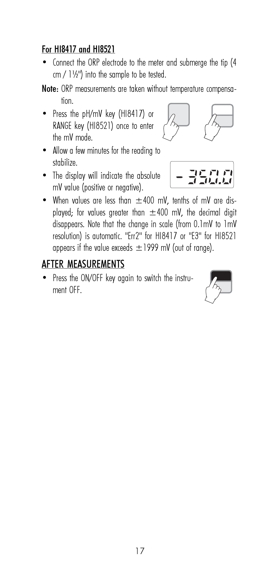 After measurements | Hanna Instruments HI 8521 User Manual | Page 17 / 40