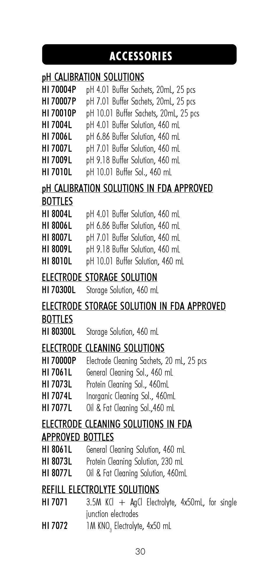 Accessories | Hanna Instruments HI 8521 User Manual | Page 30 / 40