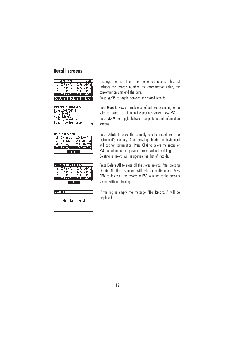 Recall screens | Hanna Instruments HI 84184 User Manual | Page 12 / 20