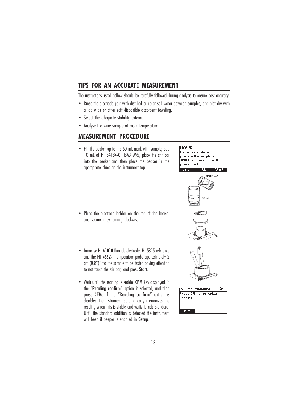 Measurement procedure, Tips for an accurate measurement | Hanna Instruments HI 84184 User Manual | Page 13 / 20