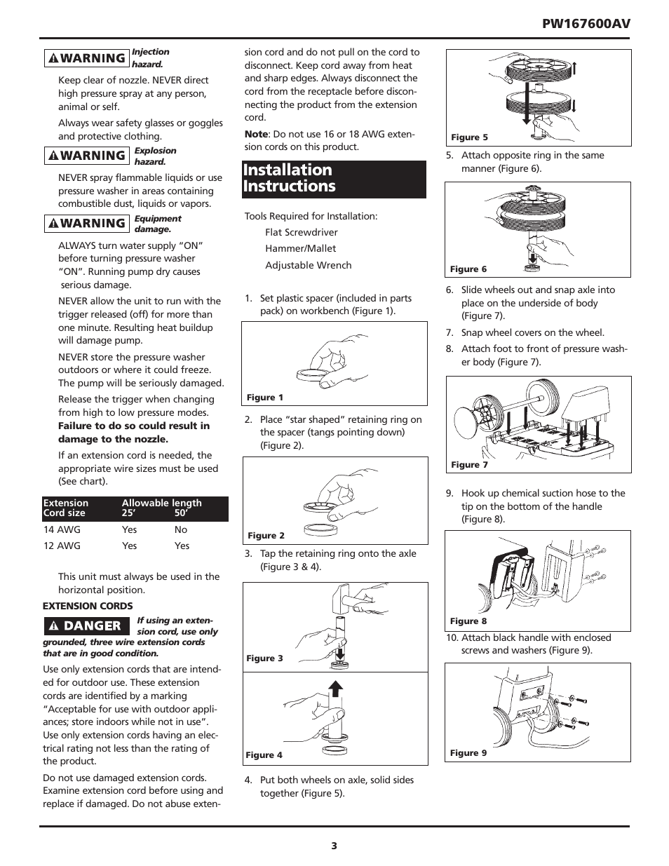 Installation instructions | Campbell Hausfeld CAMPBELL PW167600AV User Manual | Page 3 / 24