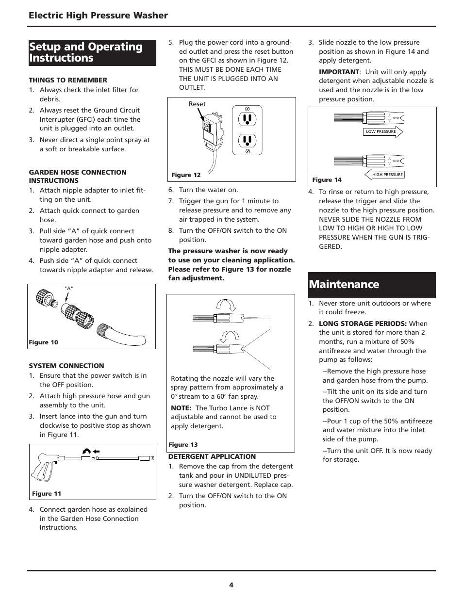 Setup and operating instructions maintenance, Electric high pressure washer | Campbell Hausfeld CAMPBELL PW167600AV User Manual | Page 4 / 24
