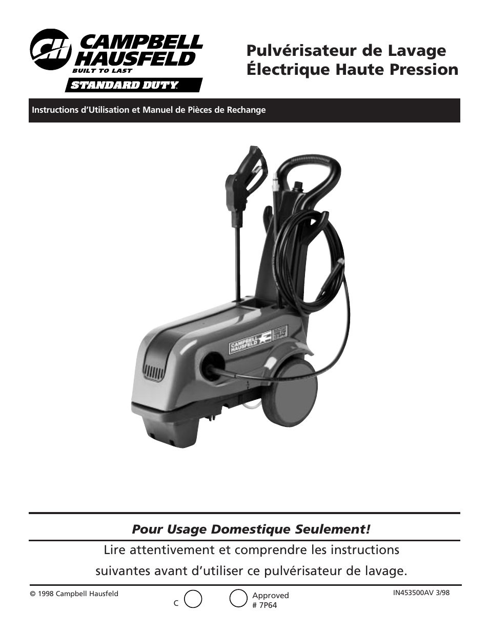 Pulvérisateur de lavage électrique haute pression | Campbell Hausfeld CAMPBELL PW167600AV User Manual | Page 9 / 24