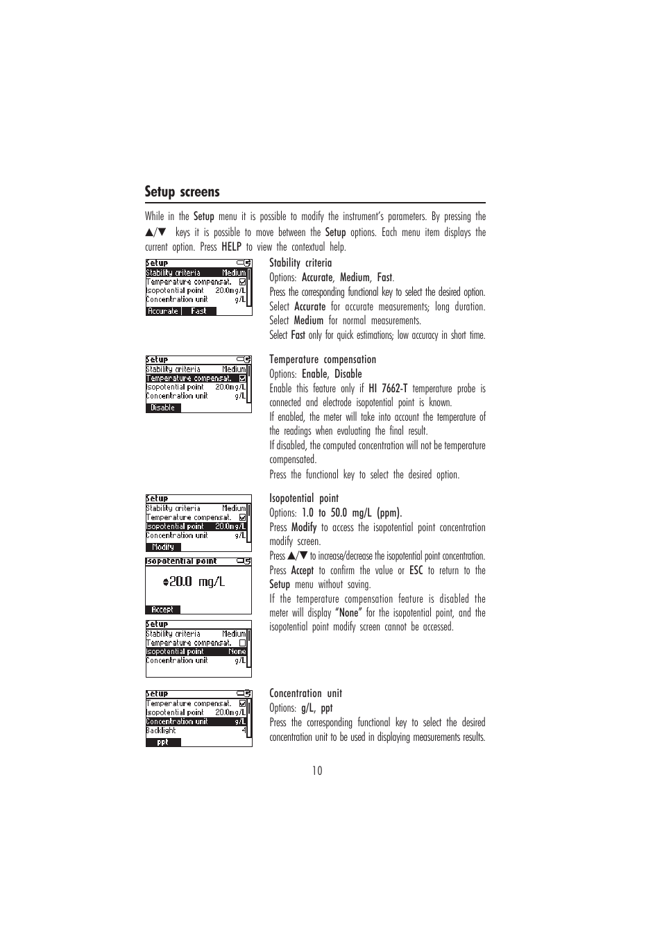 Setup screens | Hanna Instruments HI 84181 User Manual | Page 10 / 20