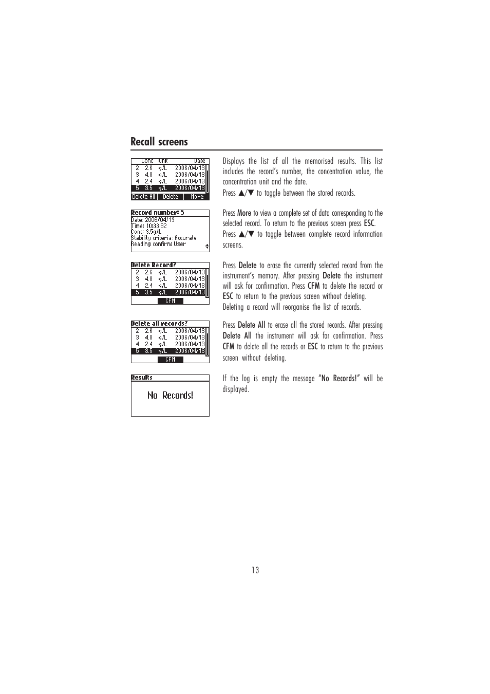 Recall screens | Hanna Instruments HI 84181 User Manual | Page 13 / 20