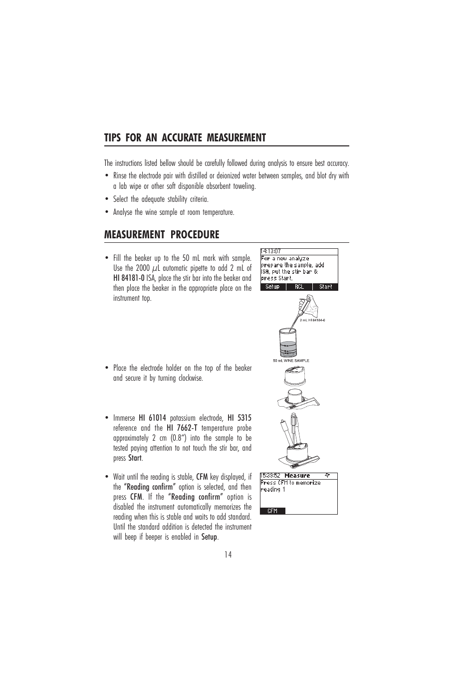 Measurement procedure, Tips for an accurate measurement | Hanna Instruments HI 84181 User Manual | Page 14 / 20
