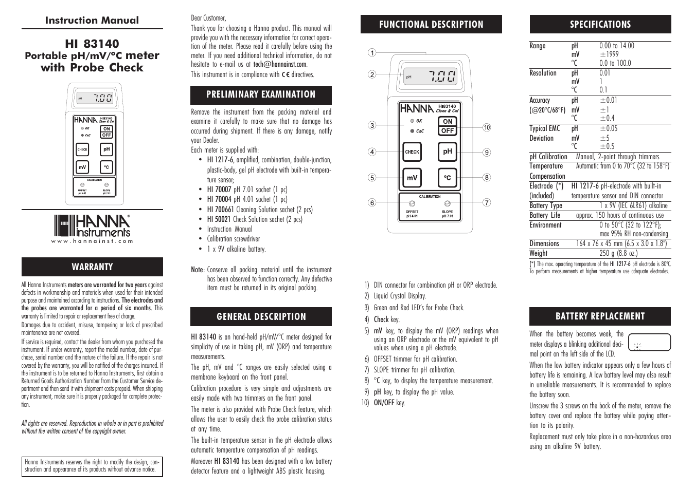 Hanna Instruments HI 83140 User Manual | 2 pages