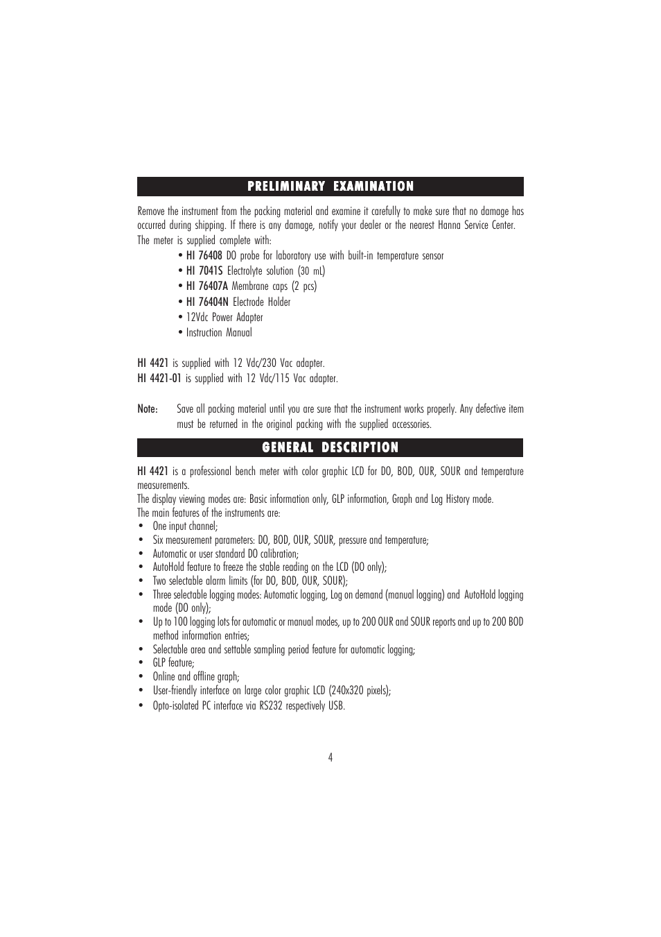 Hanna Instruments HI 4421 User Manual | Page 4 / 56