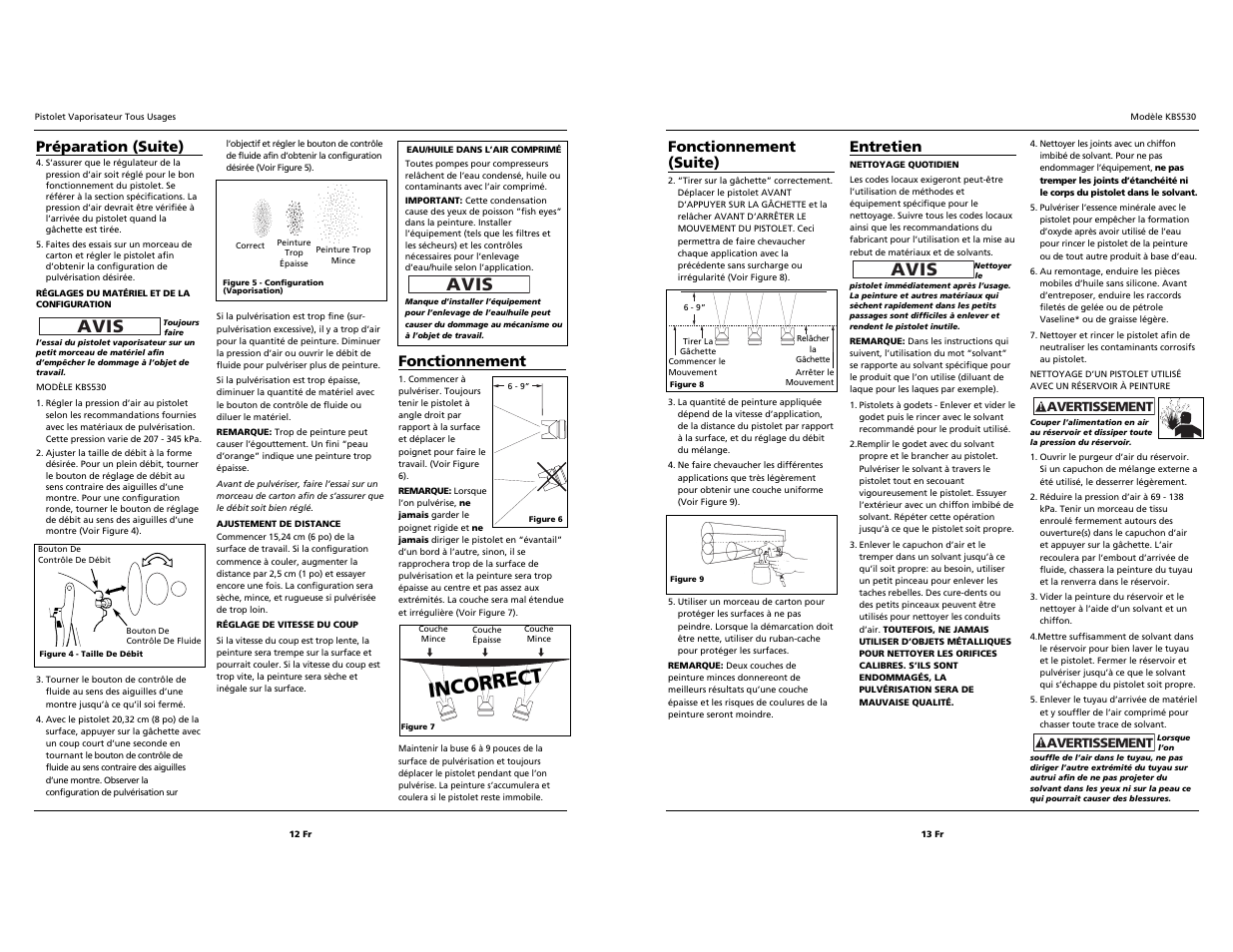 Incorrect, Avis, Fonctionnement (suite) | Entretien, Fonctionnement, Préparation (suite) | Campbell Hausfeld KBS530 User Manual | Page 12 / 12