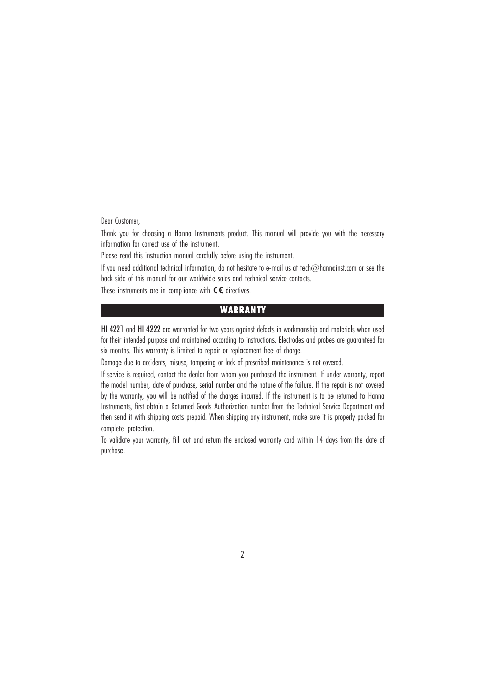 Hanna Instruments HI 4221 User Manual | Page 2 / 76