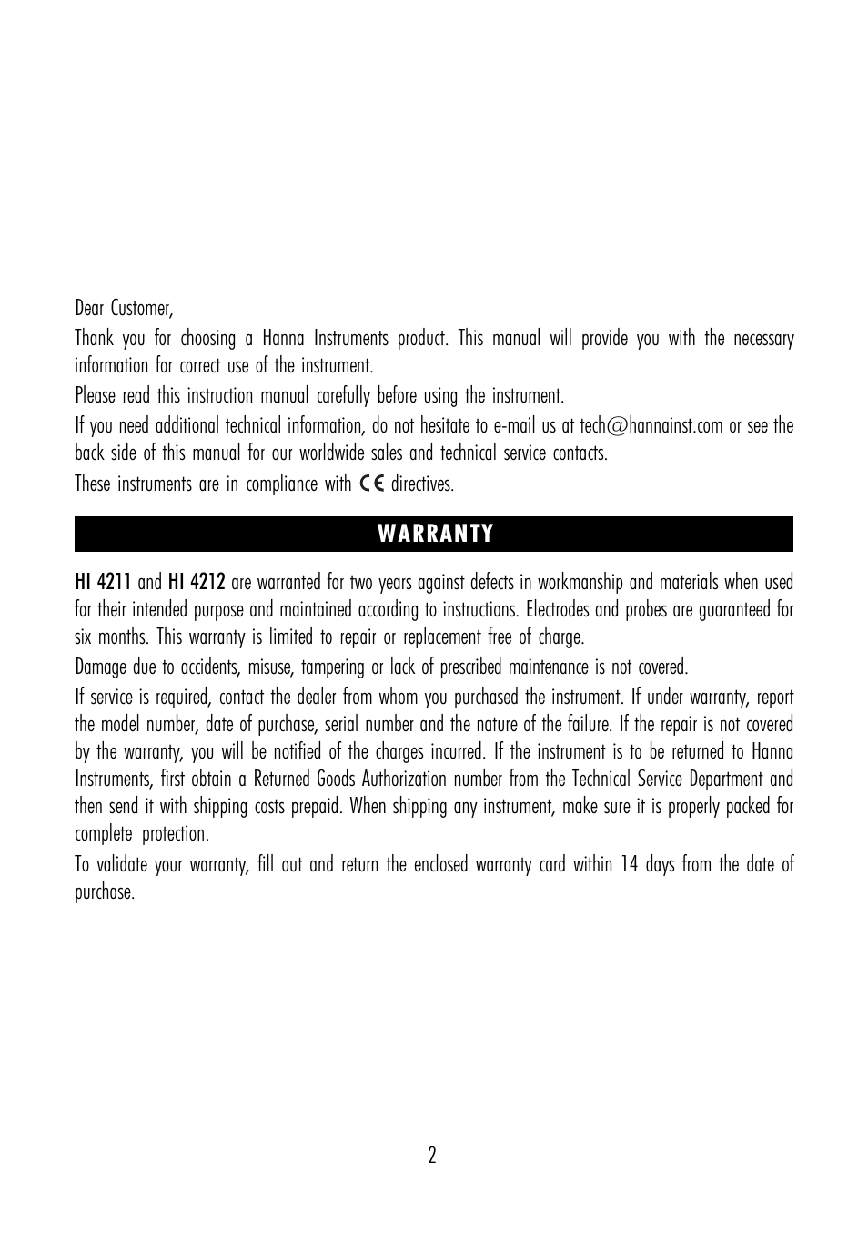 Hanna Instruments HI 4211 User Manual | Page 2 / 76