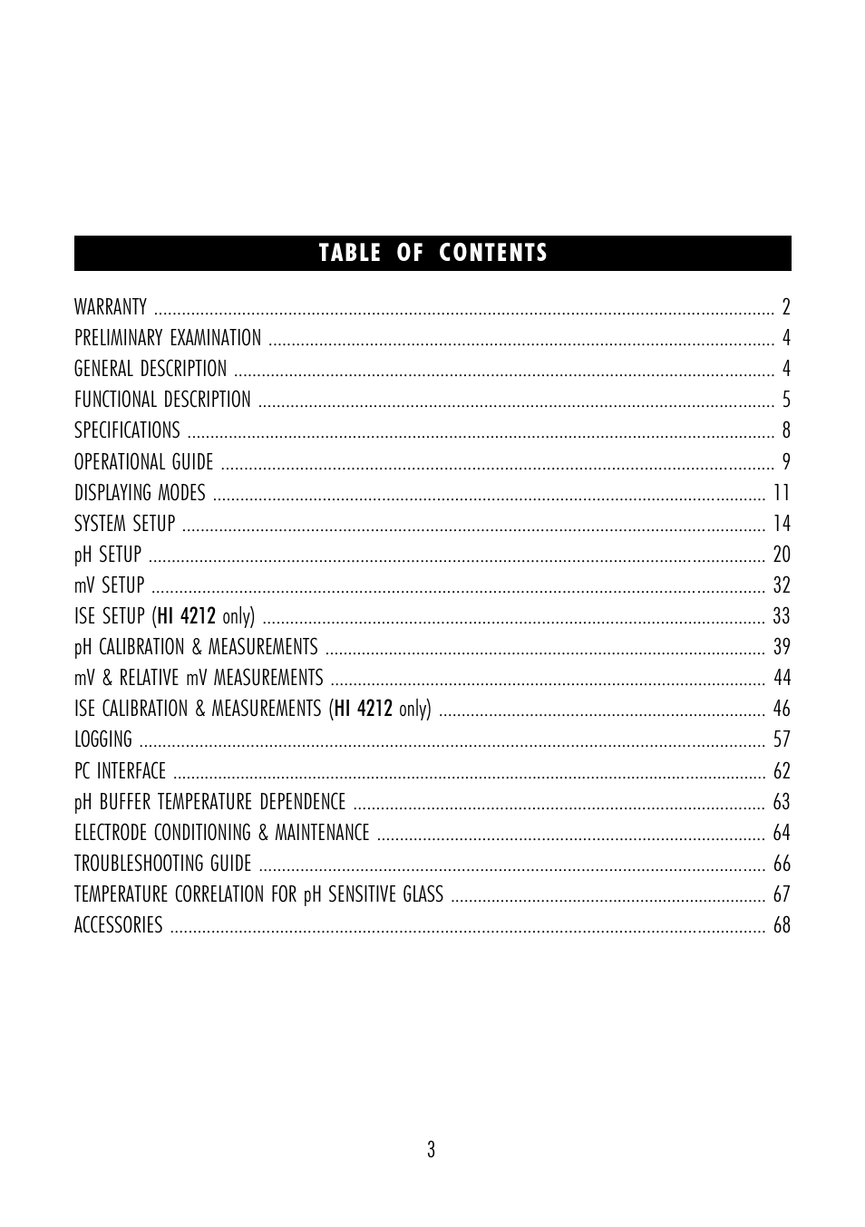 Hanna Instruments HI 4211 User Manual | Page 3 / 76