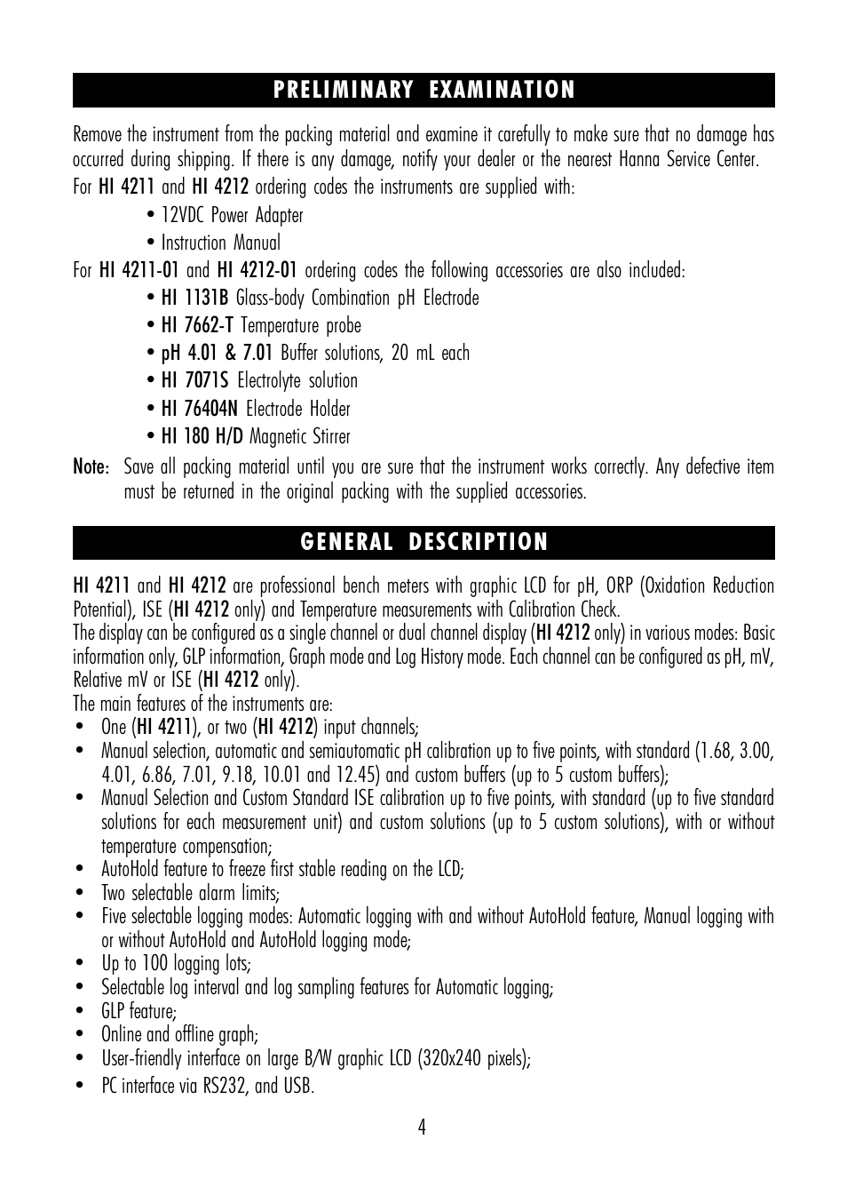 Hanna Instruments HI 4211 User Manual | Page 4 / 76