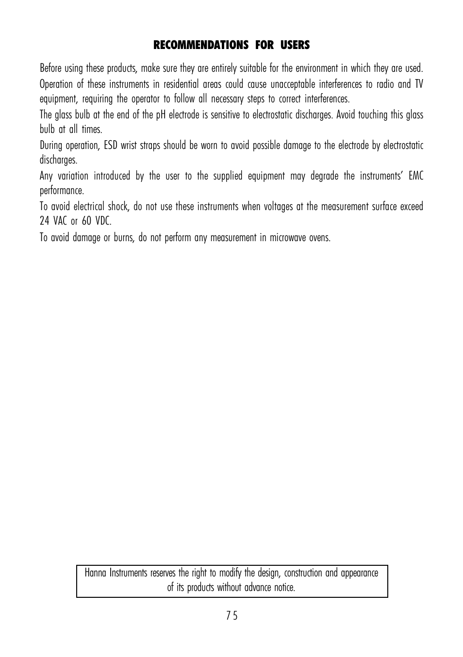 Hanna Instruments HI 4211 User Manual | Page 75 / 76