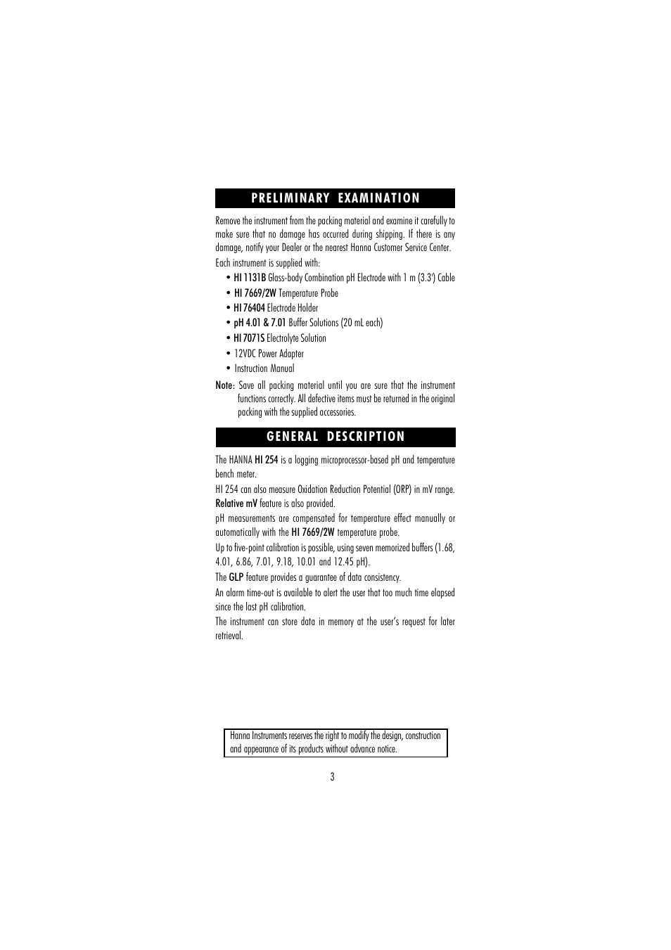 Hanna Instruments HI 254 User Manual | Page 3 / 40