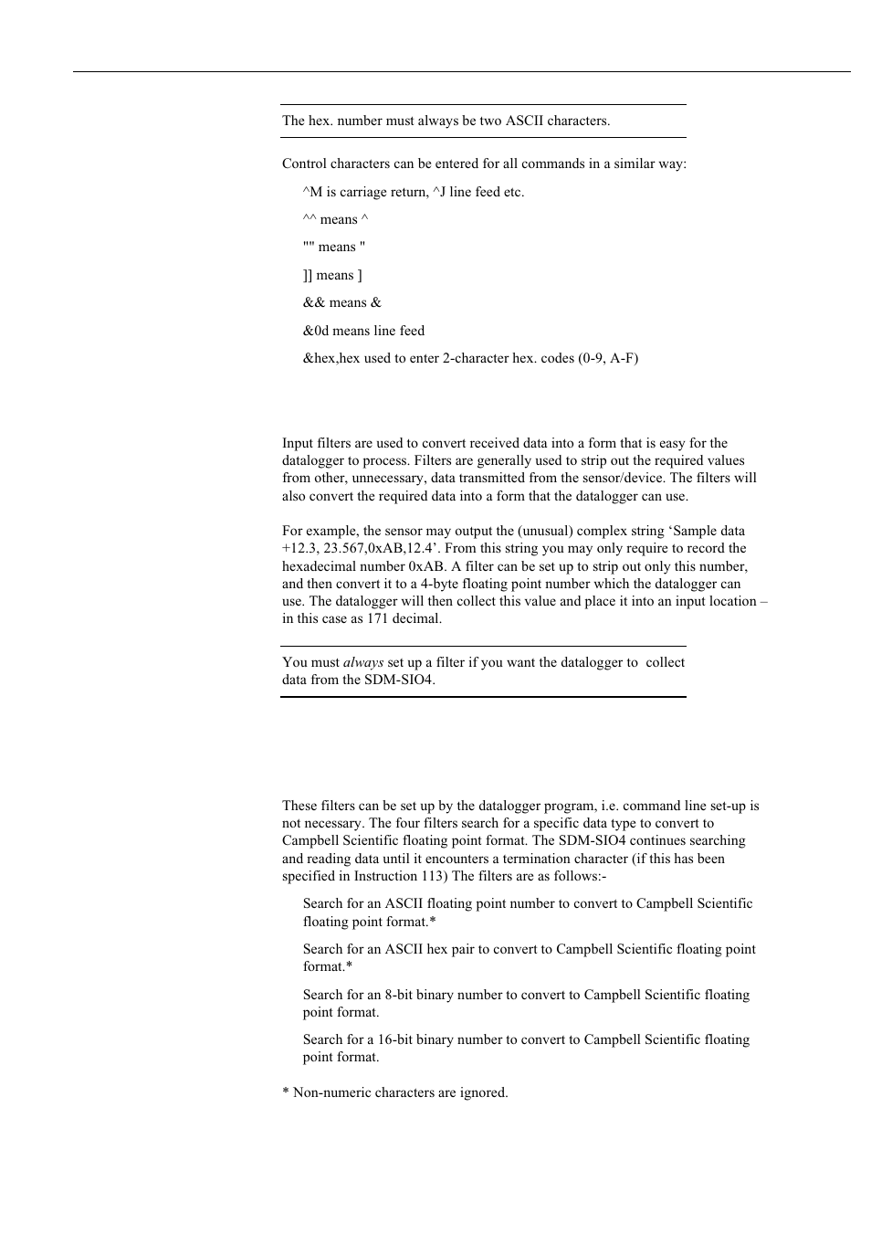 2 input filters, 1 filter types, Simple filters | Campbell Hausfeld Serial I/O Interface SDM-SIO4 User Manual | Page 18 / 72