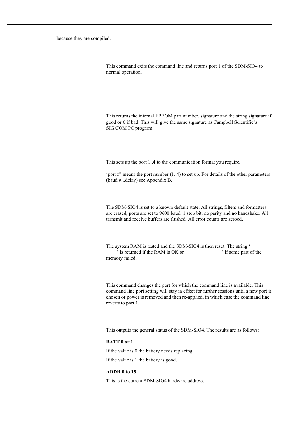 4 advanced commands, Version, Portset | Reset, Ramtest, Changeport [port, Status | Campbell Hausfeld Serial I/O Interface SDM-SIO4 User Manual | Page 27 / 72