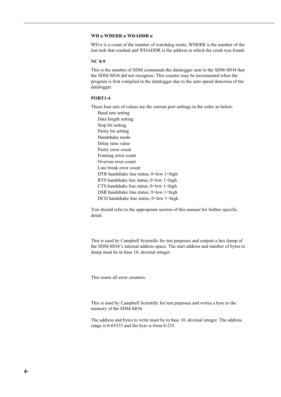 Hexdump, Errorres, Bytewr | Start address] [number of bytes, Address] [byte | Campbell Hausfeld Serial I/O Interface SDM-SIO4 User Manual | Page 28 / 72