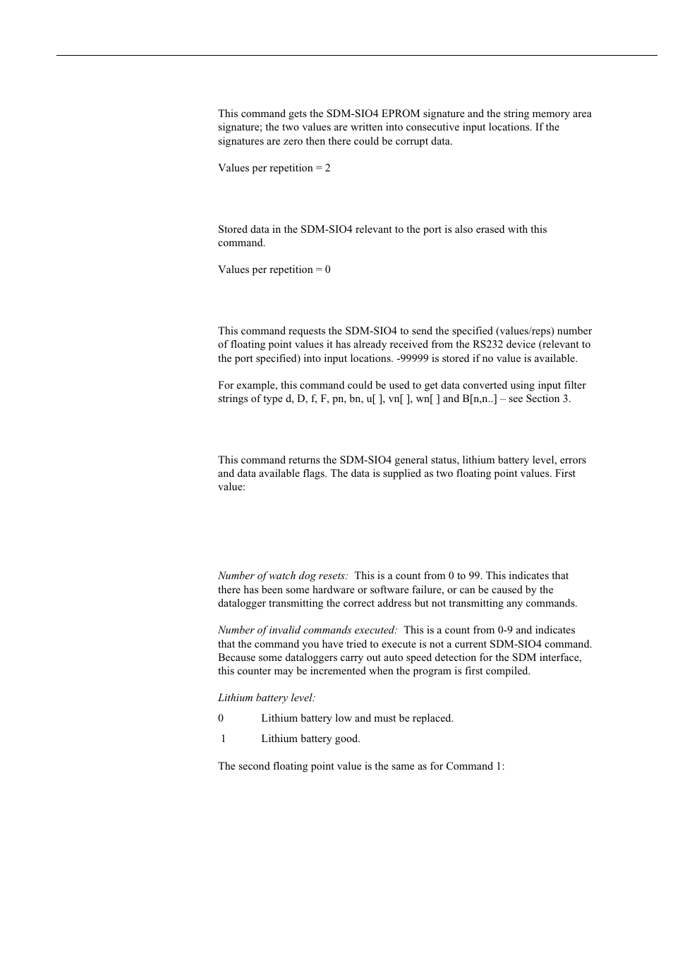3 command 2: signatures, 4 command 3: flush all receive buffers, 5 command 4: send data to datalogger | 6 command 5: status | Campbell Hausfeld Serial I/O Interface SDM-SIO4 User Manual | Page 34 / 72
