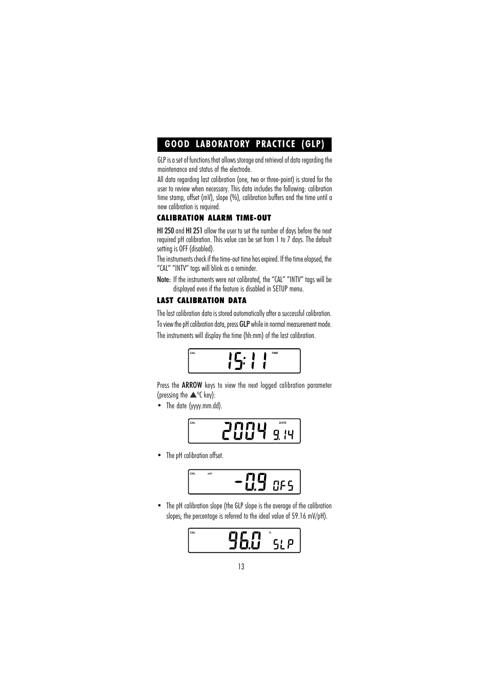 Good laboratory practice (glp) | Hanna Instruments HI 250 User Manual | Page 13 / 40