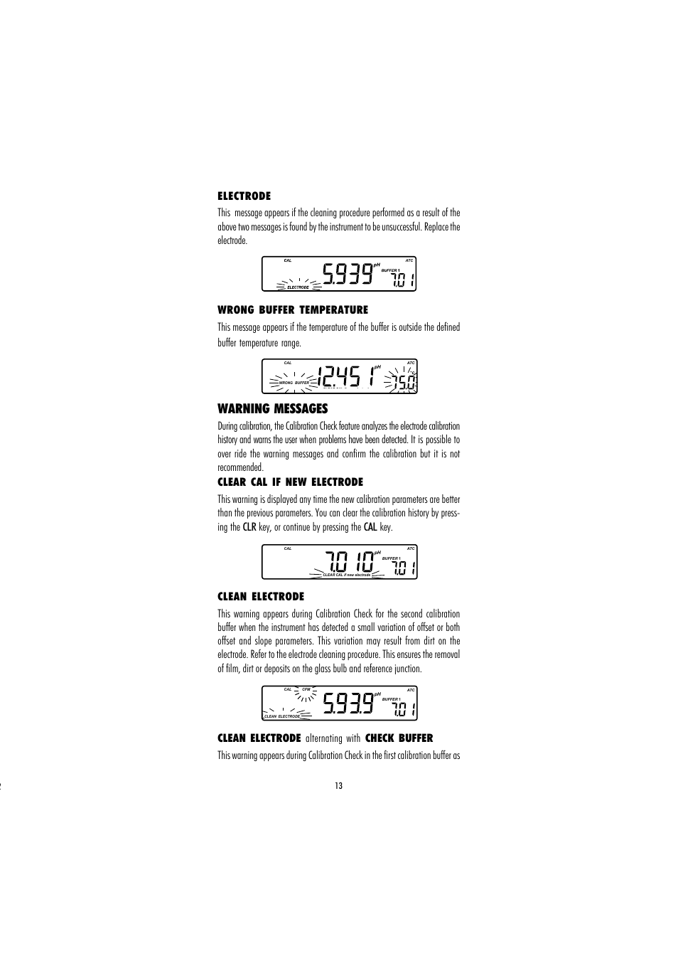 Warning messages | Hanna Instruments HI 221 User Manual | Page 13 / 40