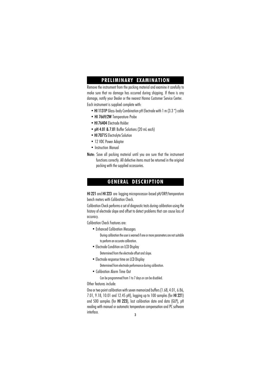 Hanna Instruments HI 221 User Manual | Page 3 / 40