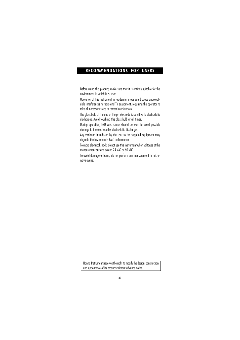 Hanna Instruments HI 221 User Manual | Page 39 / 40