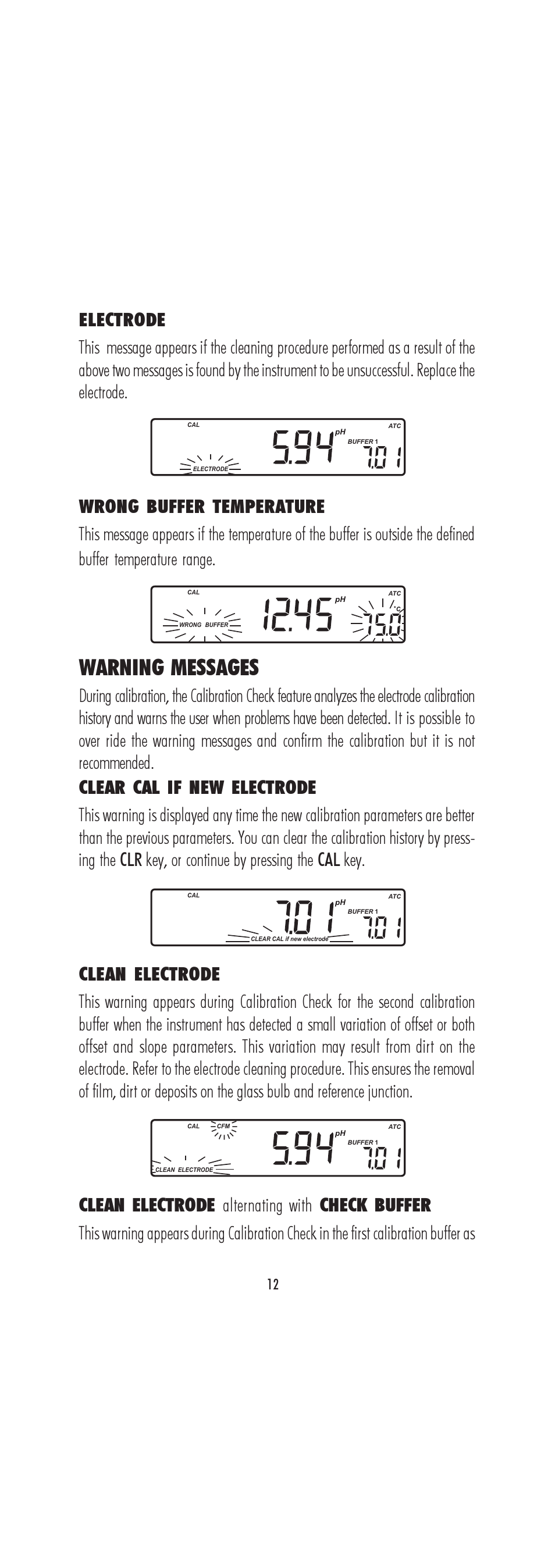 Warning messages | Hanna Instruments HI 222 User Manual | Page 12 / 40