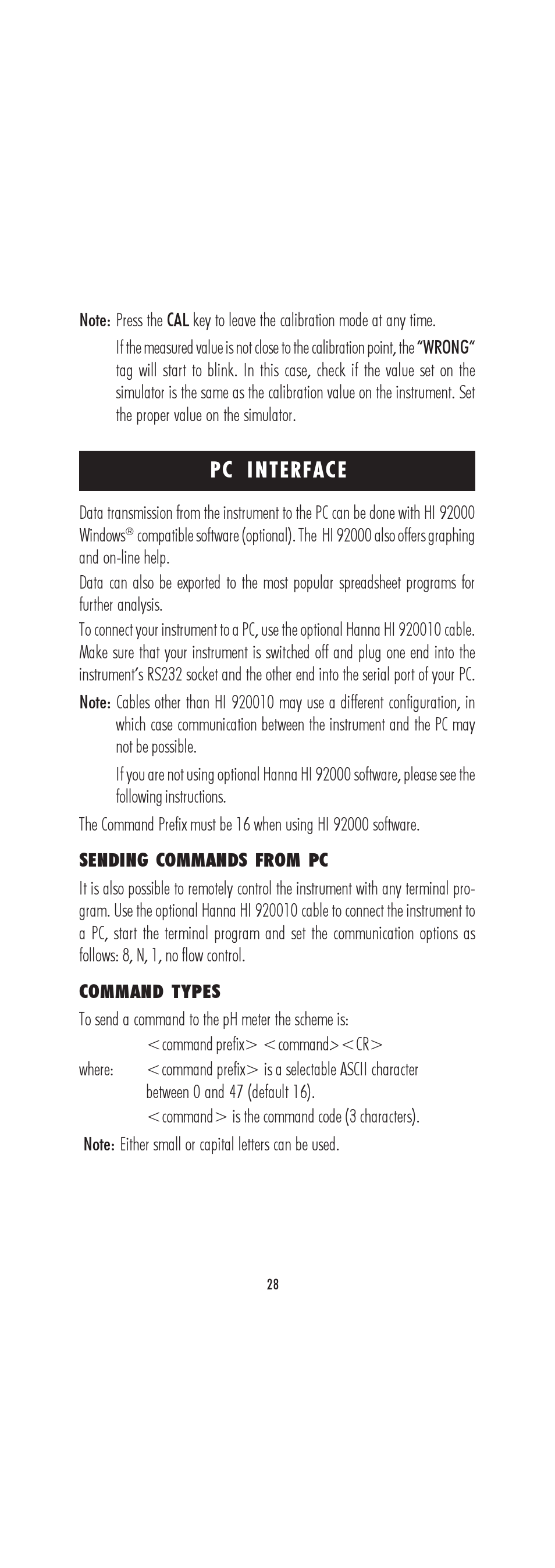 Pc interface | Hanna Instruments HI 222 User Manual | Page 28 / 40