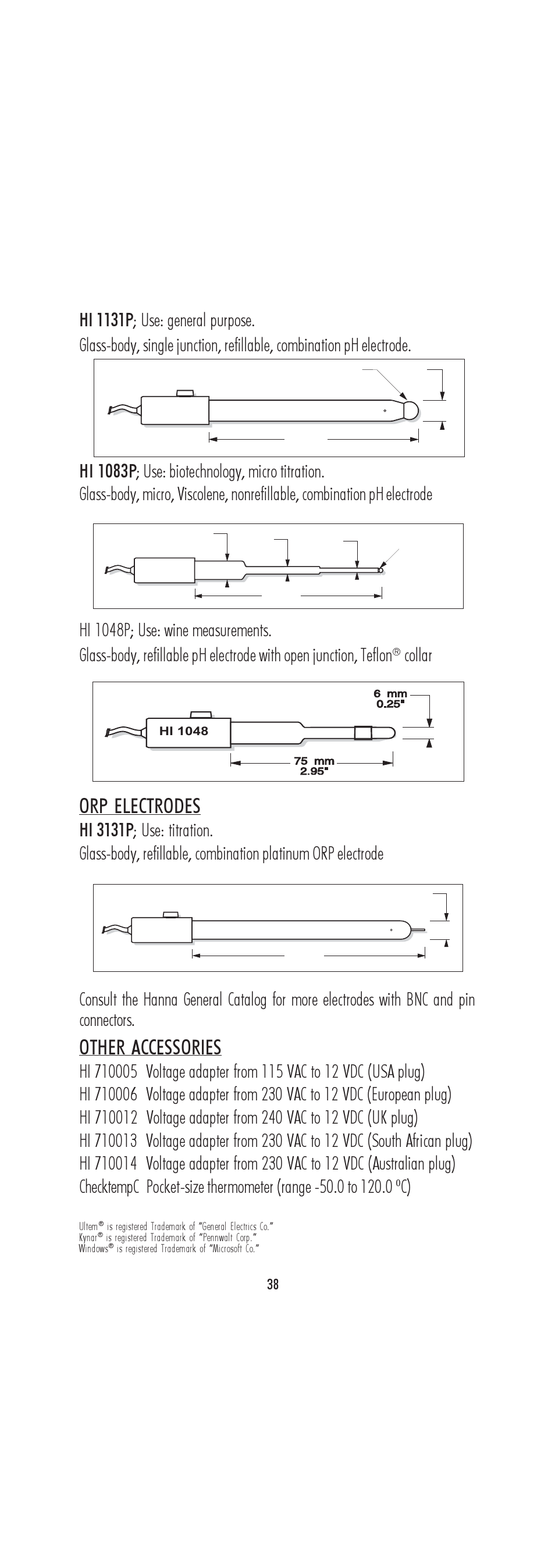 Orp electrodes, Other accessories, Collar | Hanna Instruments HI 222 User Manual | Page 38 / 40