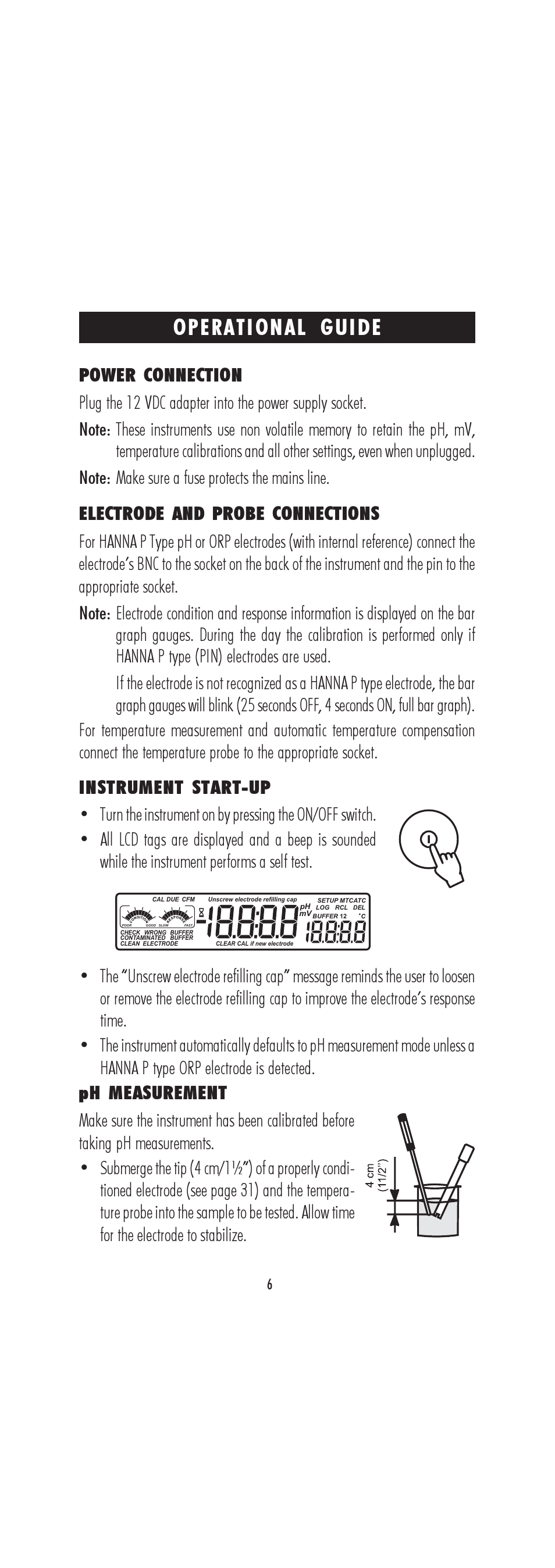 Operational guide | Hanna Instruments HI 222 User Manual | Page 6 / 40