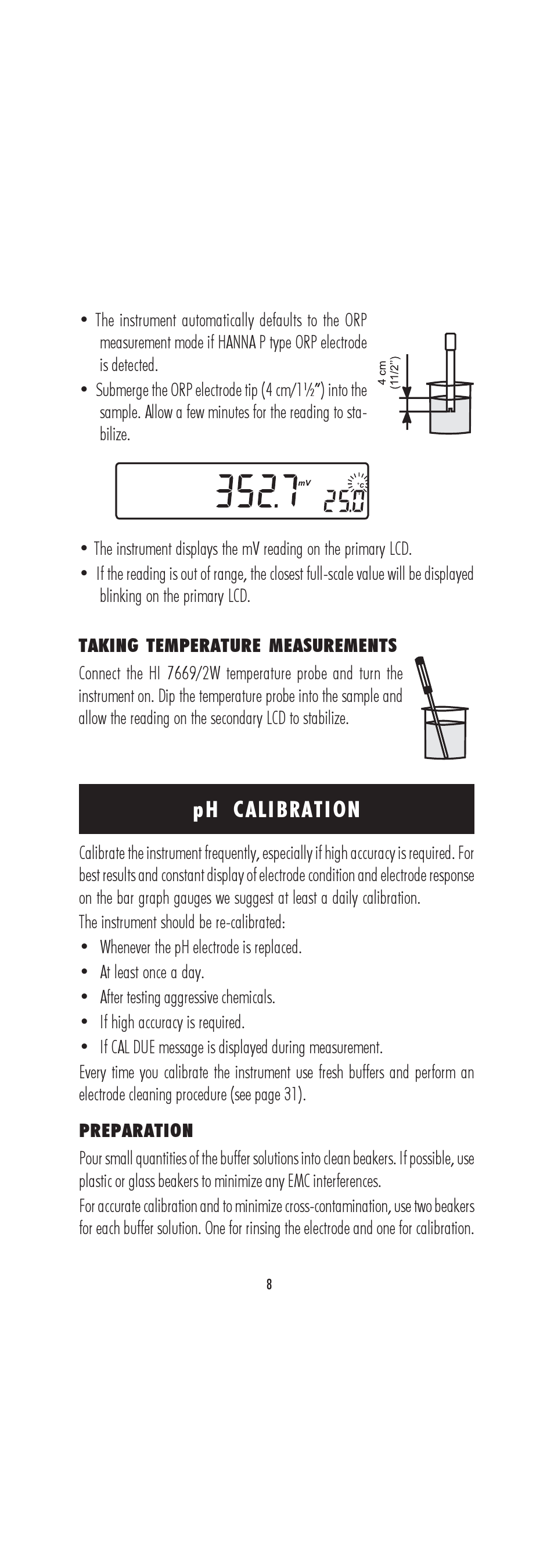 Ph calibration | Hanna Instruments HI 222 User Manual | Page 8 / 40