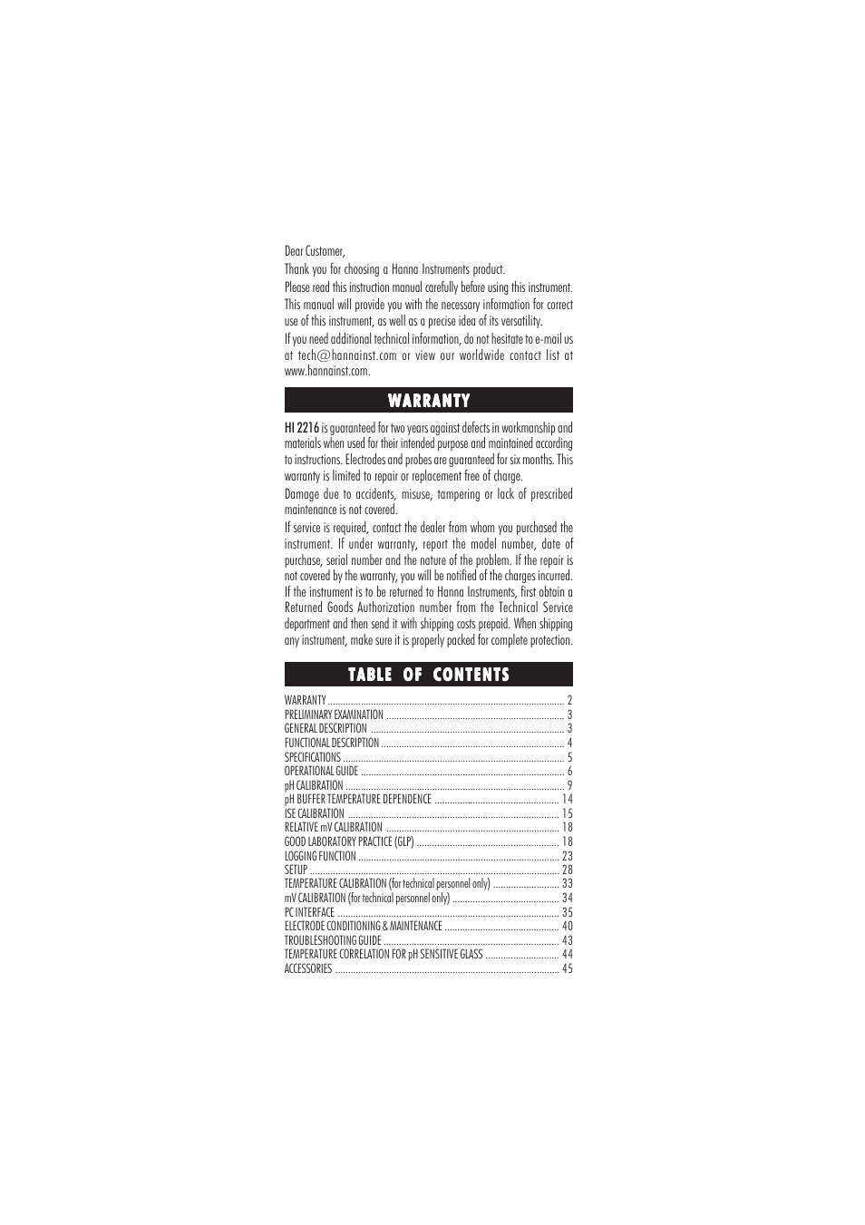 Hanna Instruments HI 2216 User Manual | Page 2 / 52