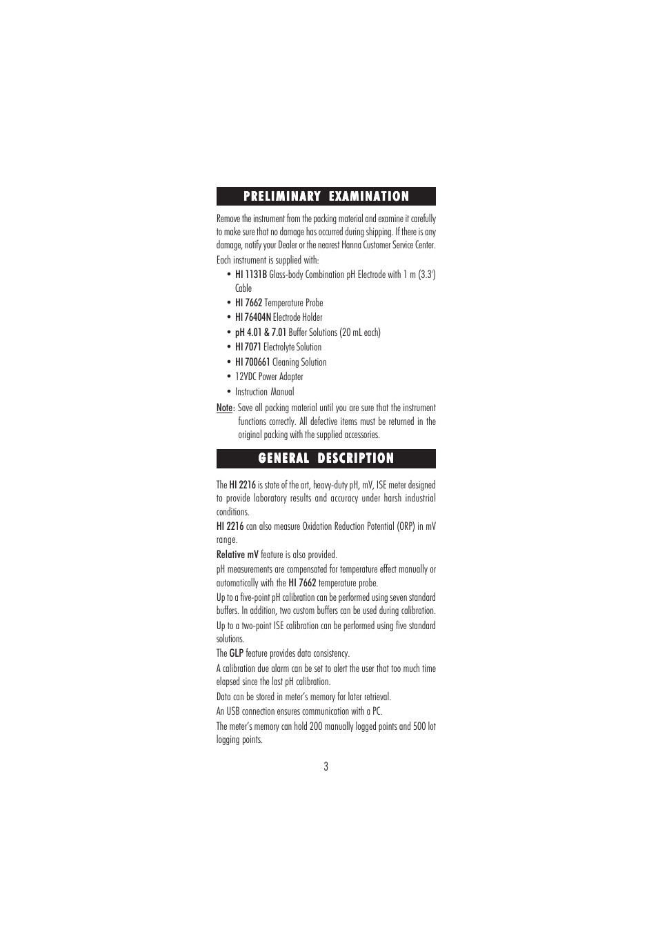 Hanna Instruments HI 2216 User Manual | Page 3 / 52